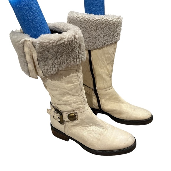 Manas Tall Fold-Down Faux Fur Lined Leather Boots, Sz 38 - Picture 6 of 16